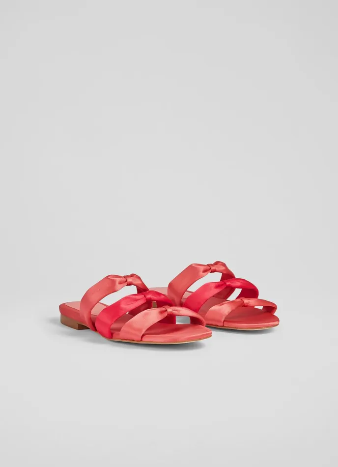 Flats Women LKBennett Jayla Pink Satin Knotted Flat Sandals Pink Flats Women LKBennett Jayla Pink Satin Knotted Flat Sandals Pink