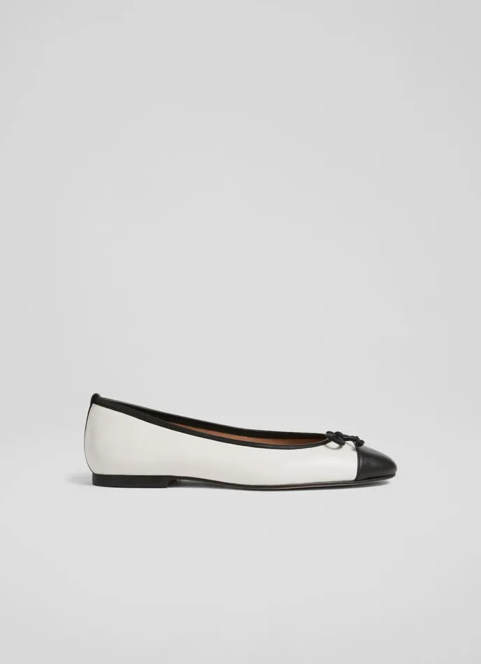 Flats Women LKBennett Kara White And Black Leather Toe Cap Ballet Flats White Black