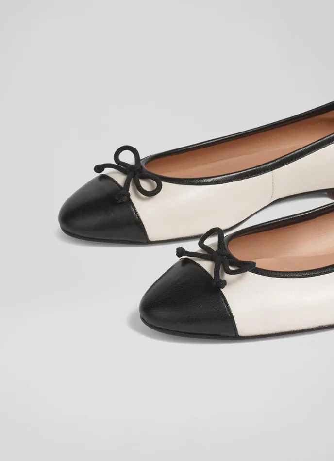 Flats Women LKBennett Kara White And Black Leather Toe Cap Ballet Flats White Black Flats Women LKBennett Kara White And Black Leather Toe Cap Ballet Flats White Black