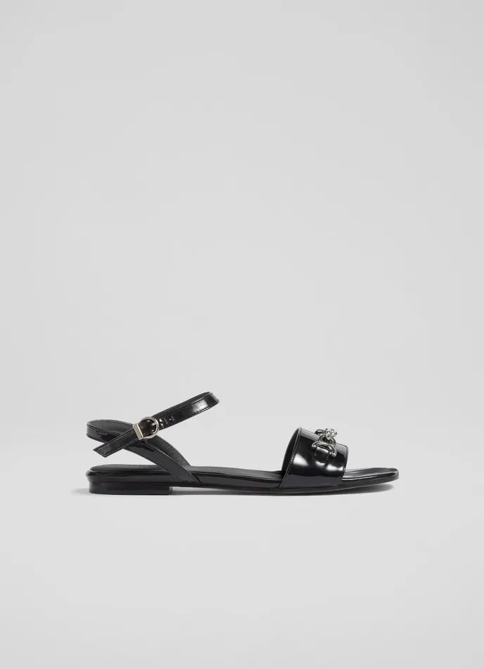 Flats Women LKBennett Kelly Black Patent SnaffleDetail Flat Sandals Black