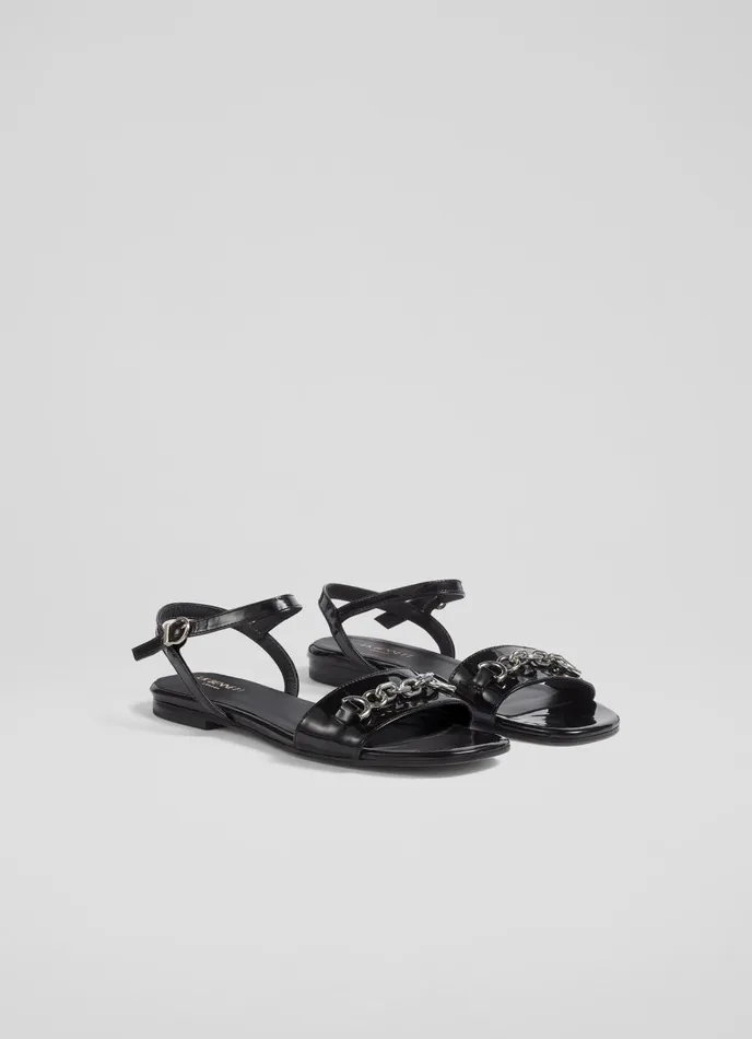 Flats Women LKBennett Kelly Black Patent SnaffleDetail Flat Sandals Black Flats Women LKBennett Kelly Black Patent SnaffleDetail Flat Sandals Black