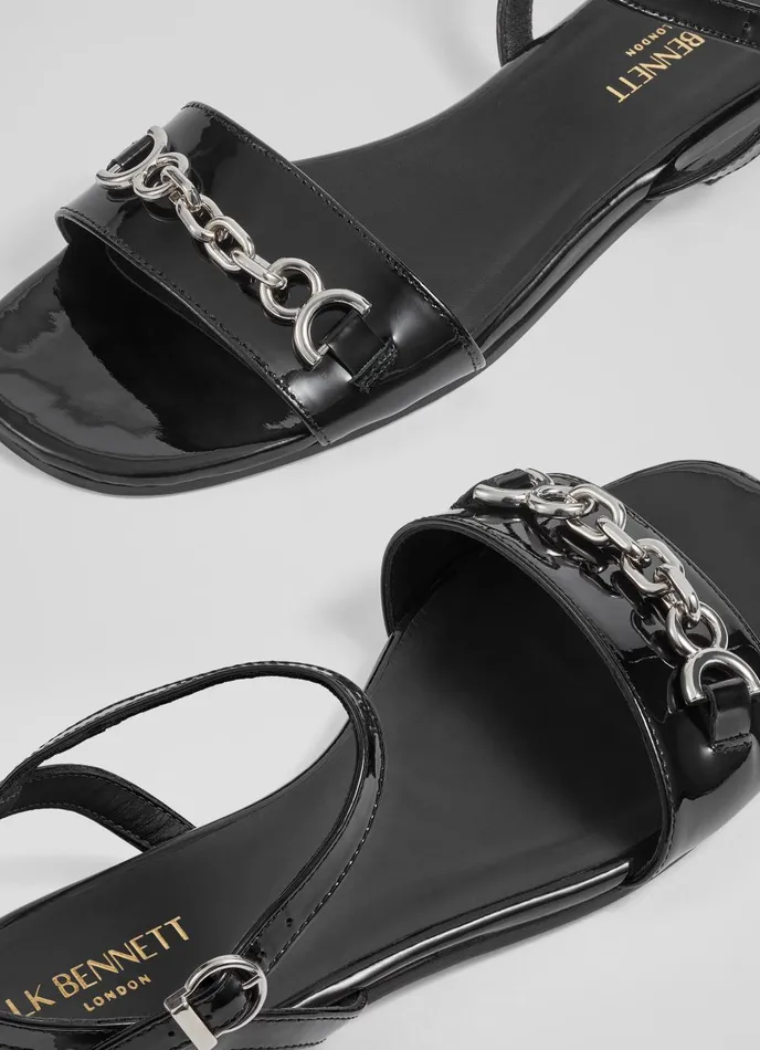Flats Women LKBennett Kelly Black Patent SnaffleDetail Flat Sandals Black Flats Women LKBennett Kelly Black Patent SnaffleDetail Flat Sandals Black
