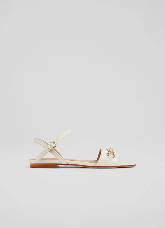 Flats Women LKBennett Kelly Cream Leather SnaffleDetail Flat Sandals Ecru