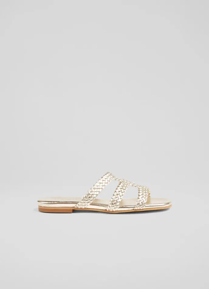 Flats Women LKBennett Reena Gold Plaited Suede Sandal Gold