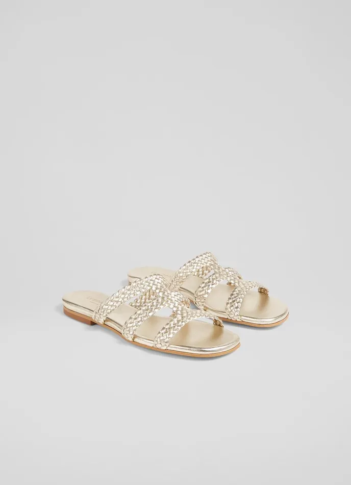 Flats Women LKBennett Reena Gold Plaited Suede Sandal Gold Flats Women LKBennett Reena Gold Plaited Suede Sandal Gold