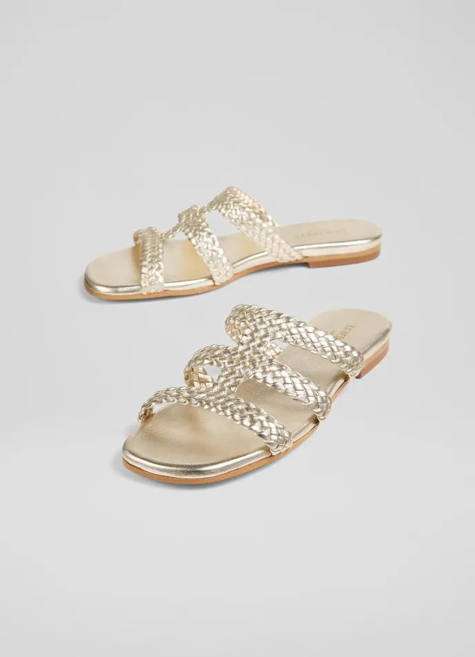 Flats Women LKBennett Reena Gold Plaited Suede Sandal Gold Flats Women LKBennett Reena Gold Plaited Suede Sandal Gold