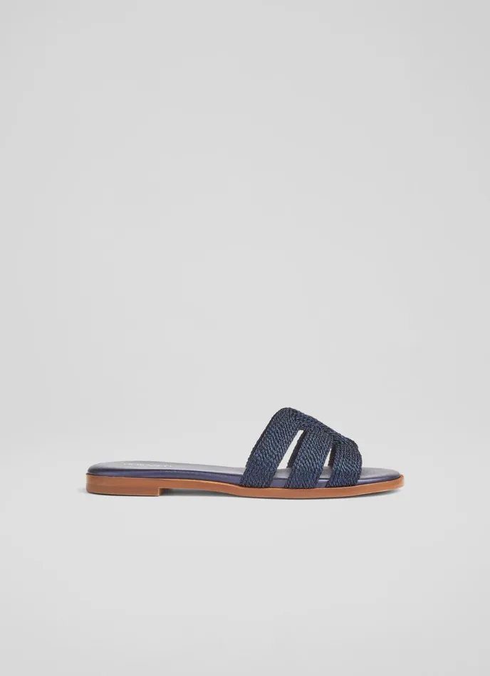 Flats Women LKBennett Riley Navy Metallic Rope Flat Mules Navy Blue