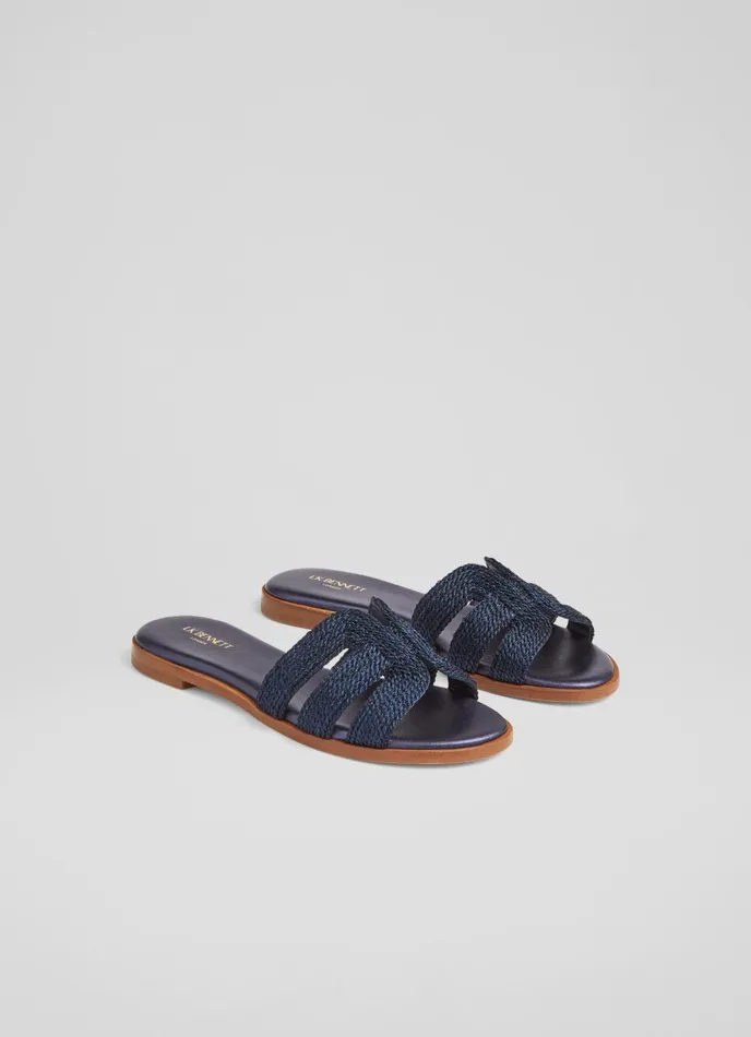 Flats Women LKBennett Riley Navy Metallic Rope Flat Mules Navy Blue Flats Women LKBennett Riley Navy Metallic Rope Flat Mules Navy Blue