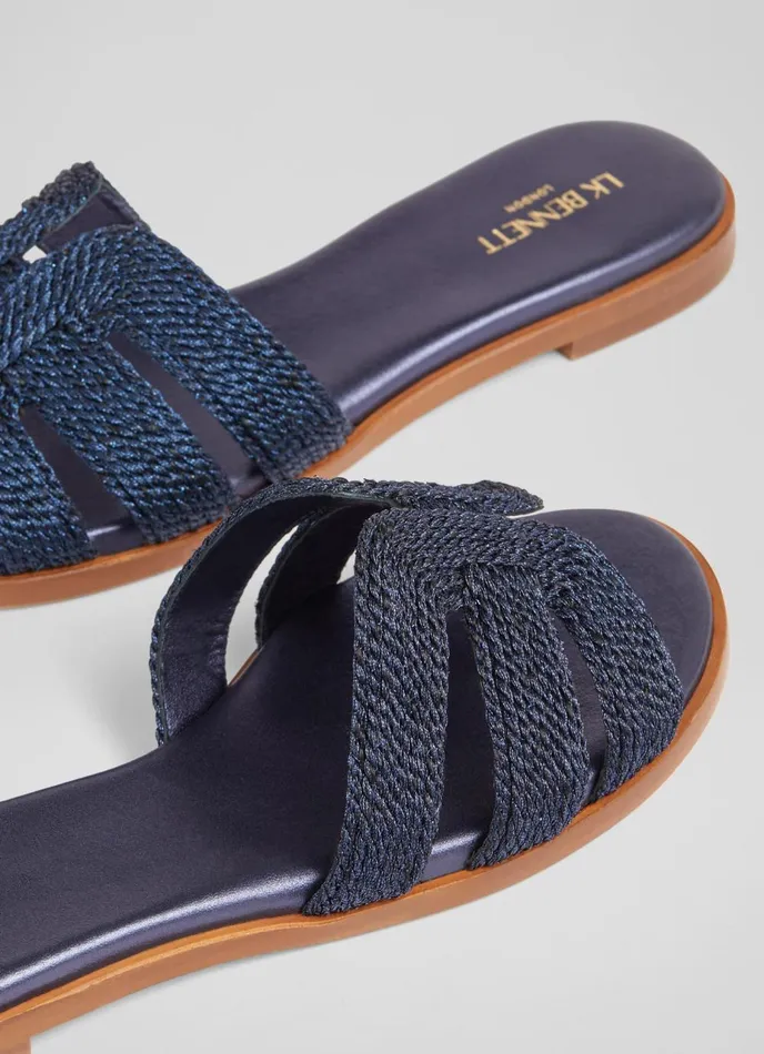 Flats Women LKBennett Riley Navy Metallic Rope Flat Mules Navy Blue Flats Women LKBennett Riley Navy Metallic Rope Flat Mules Navy Blue
