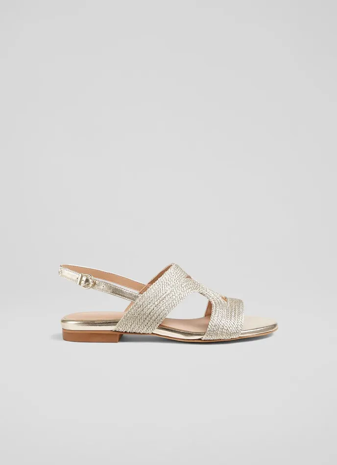 Flats Women LKBennett Serena Gold Metallic Yarn Sandal Gold