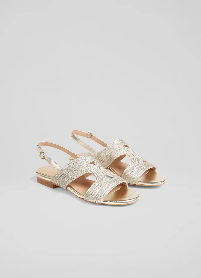 Flats Women LKBennett Serena Gold Metallic Yarn Sandal Gold Flats Women LKBennett Serena Gold Metallic Yarn Sandal Gold
