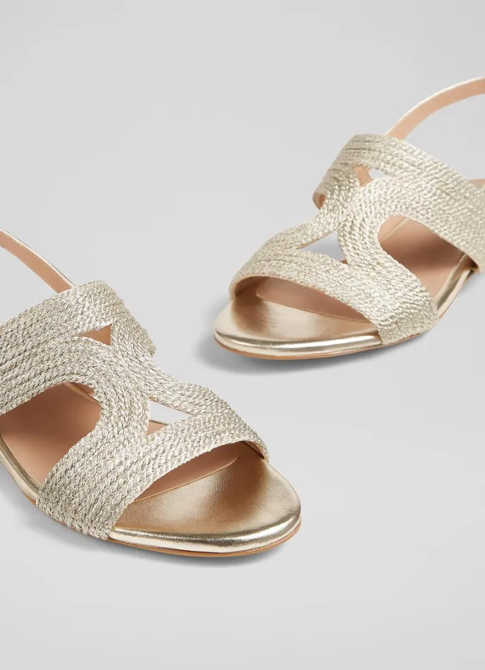 Flats Women LKBennett Serena Gold Metallic Yarn Sandal Gold Flats Women LKBennett Serena Gold Metallic Yarn Sandal Gold