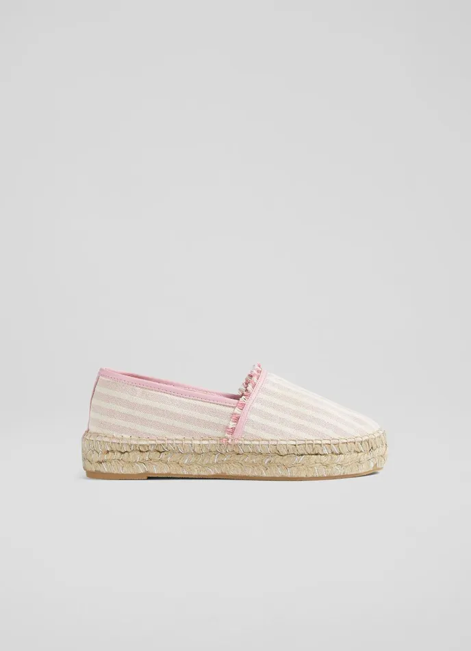 Flats Women LKBennett Tiana Pink Canvas Flatform Espadrilles Light Pink