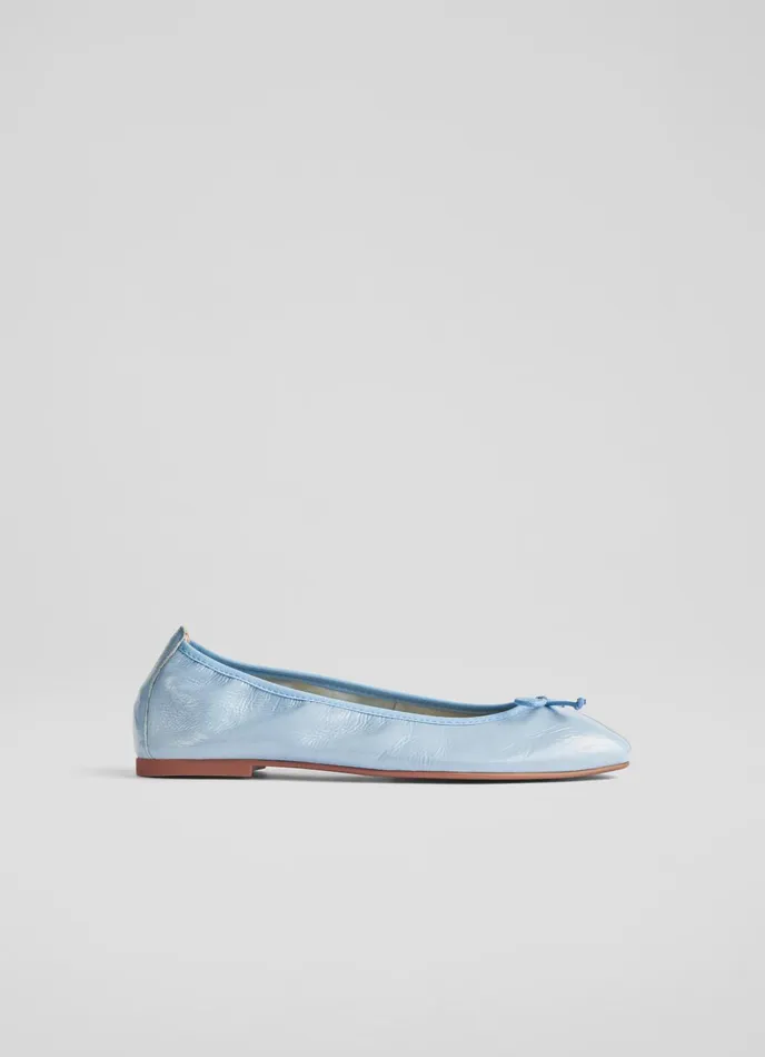 Flats Women LKBennett Trilly Blue Crinkled Patent Ballet Pumps Storm