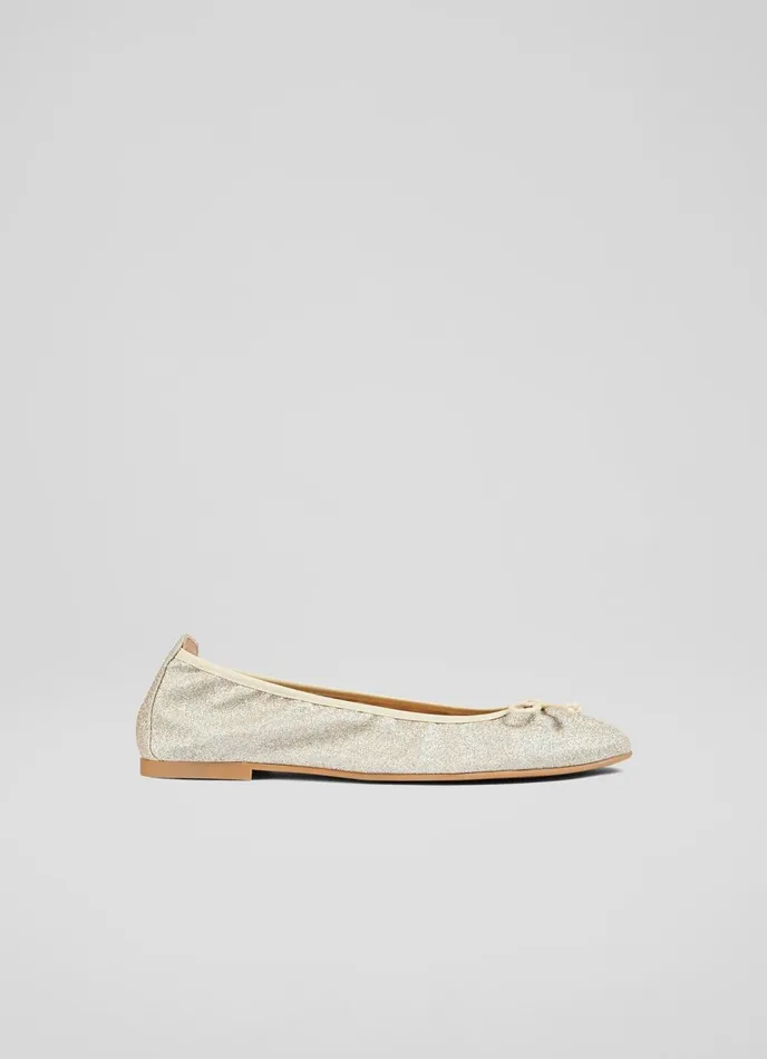 Flats Women LKBennett Trilly Gold Glitter Ballet Pumps Metallic