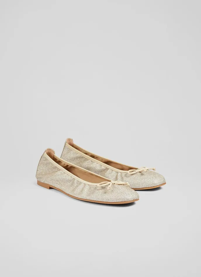 Flats Women LKBennett Trilly Gold Glitter Ballet Pumps Metallic Flats Women LKBennett Trilly Gold Glitter Ballet Pumps Metallic