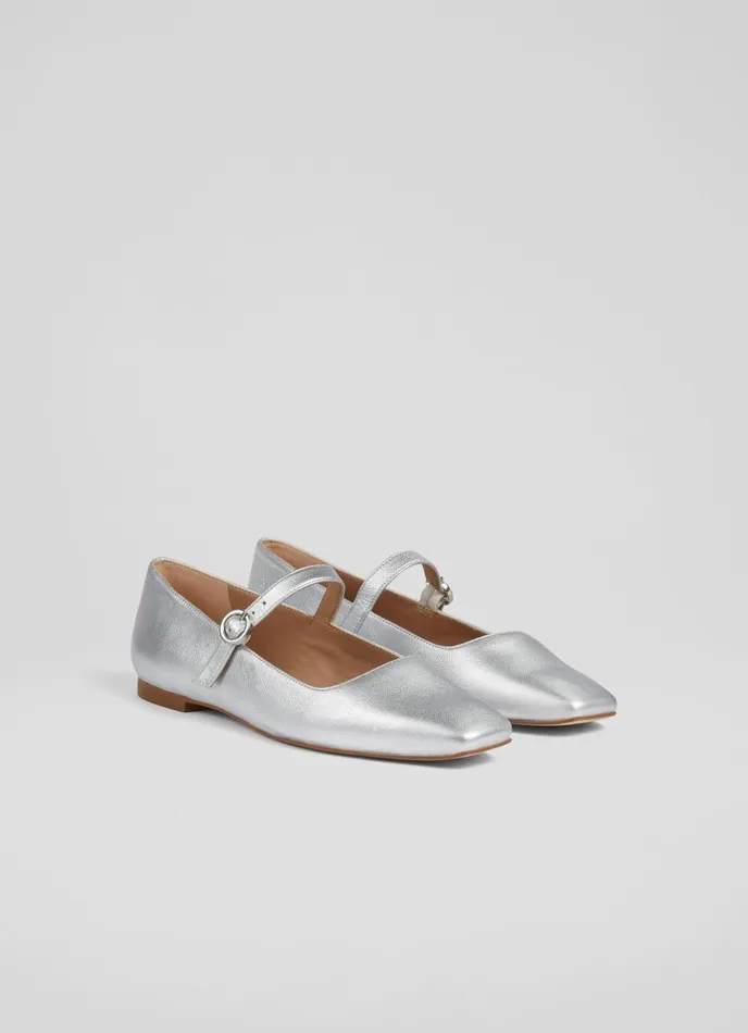 Flats Women LKBennett Willow Silver Leather Mary Jane Flats Silver Flats Women LKBennett Willow Silver Leather Mary Jane Flats Silver