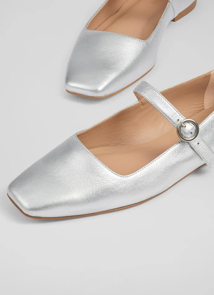 Flats Women LKBennett Willow Silver Leather Mary Jane Flats Silver Flats Women LKBennett Willow Silver Leather Mary Jane Flats Silver