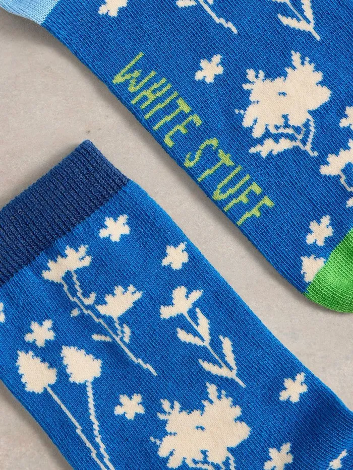 Floral Ankle Sock Bright Blue Women White Stuff Socks