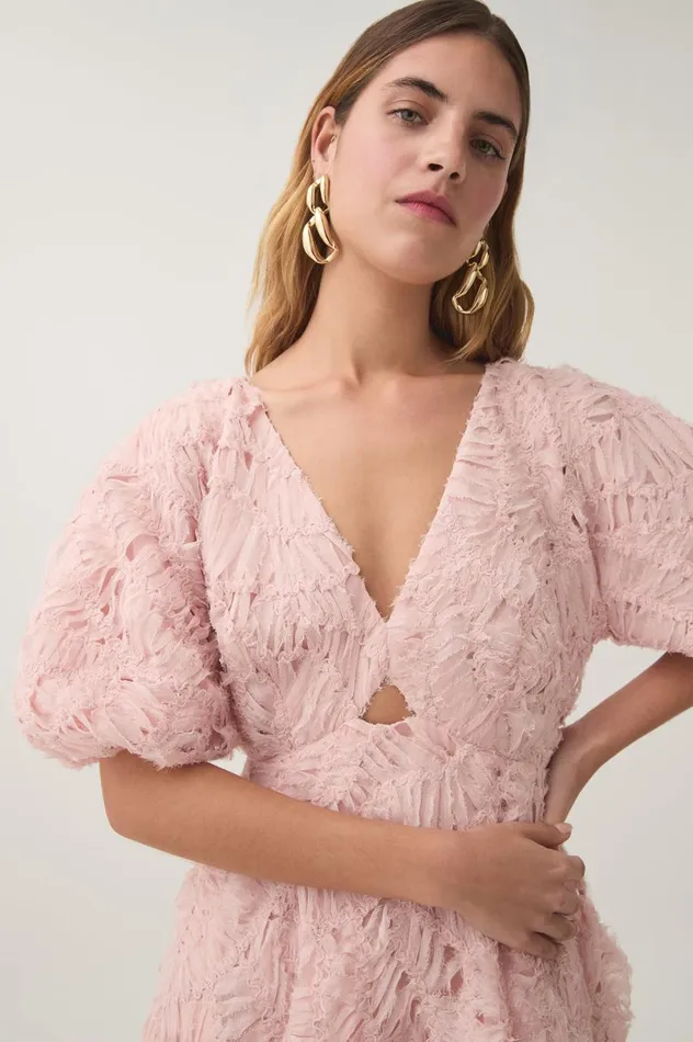 Florential Textured Midi Dress Rosewater Women Aje Dresses Florential Textured Midi Dress Rosewater Women Aje Dresses