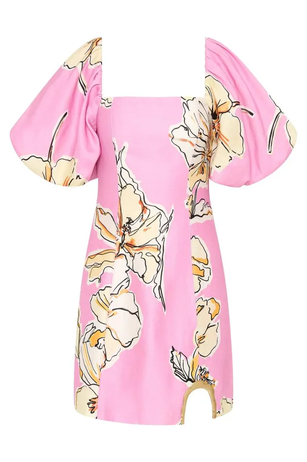 Flourish Mini Dress Pink Hibiscus Women Aje Dresses Flourish Mini Dress Pink Hibiscus Women Aje Dresses