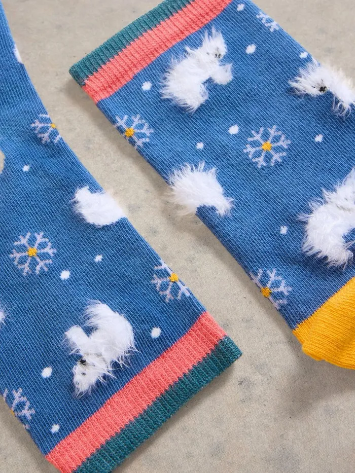 Fluffy Polar Bear Ankle Sock Blue Multi Women White Stuff Socks