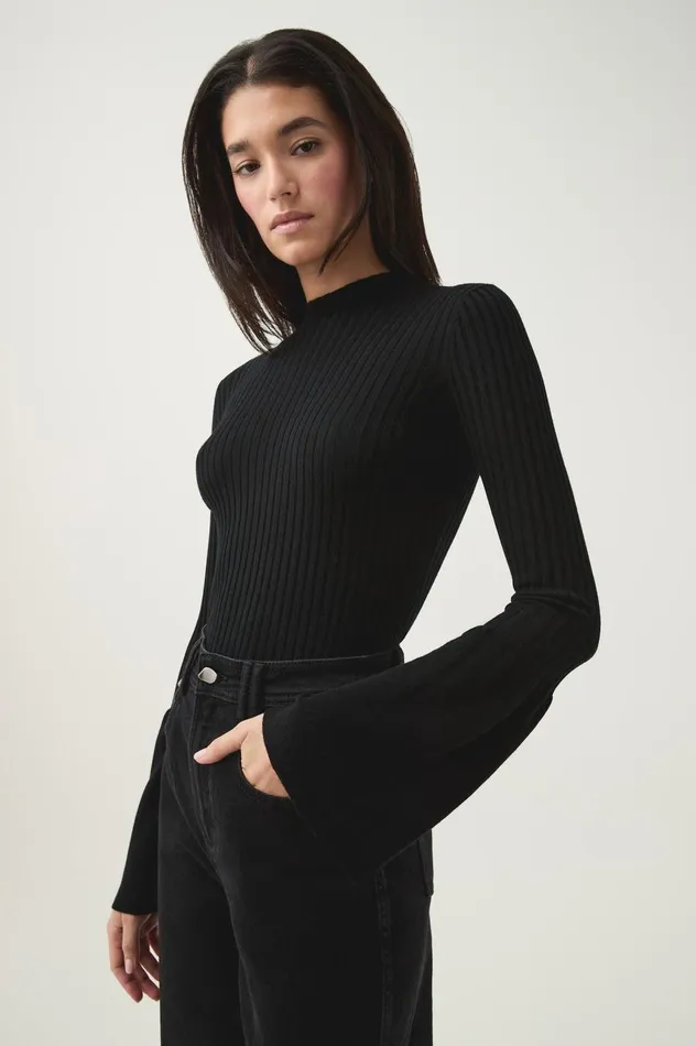 Flute Bell Sleeve Knit Top Black Women Aje Knitwear and Jumpers