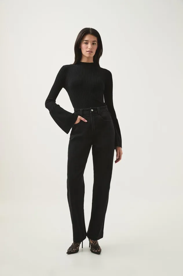 Flute Bell Sleeve Knit Top Black Women Aje Knitwear and Jumpers Flute Bell Sleeve Knit Top Black Women Aje Knitwear and Jumpers