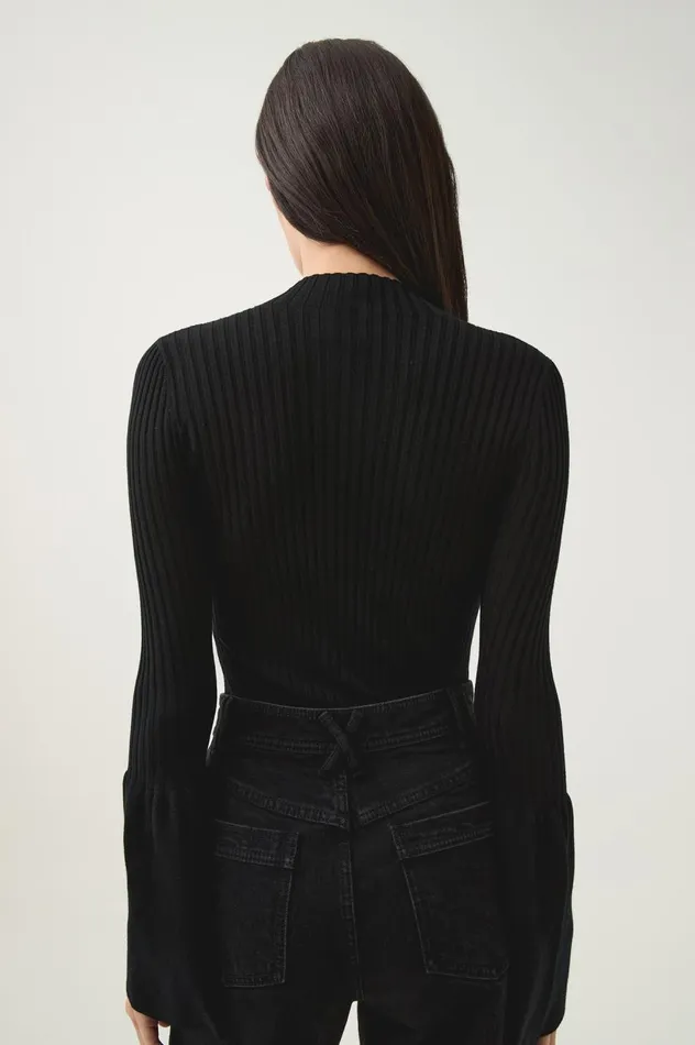 Flute Bell Sleeve Knit Top Black Women Aje Knitwear and Jumpers Flute Bell Sleeve Knit Top Black Women Aje Knitwear and Jumpers