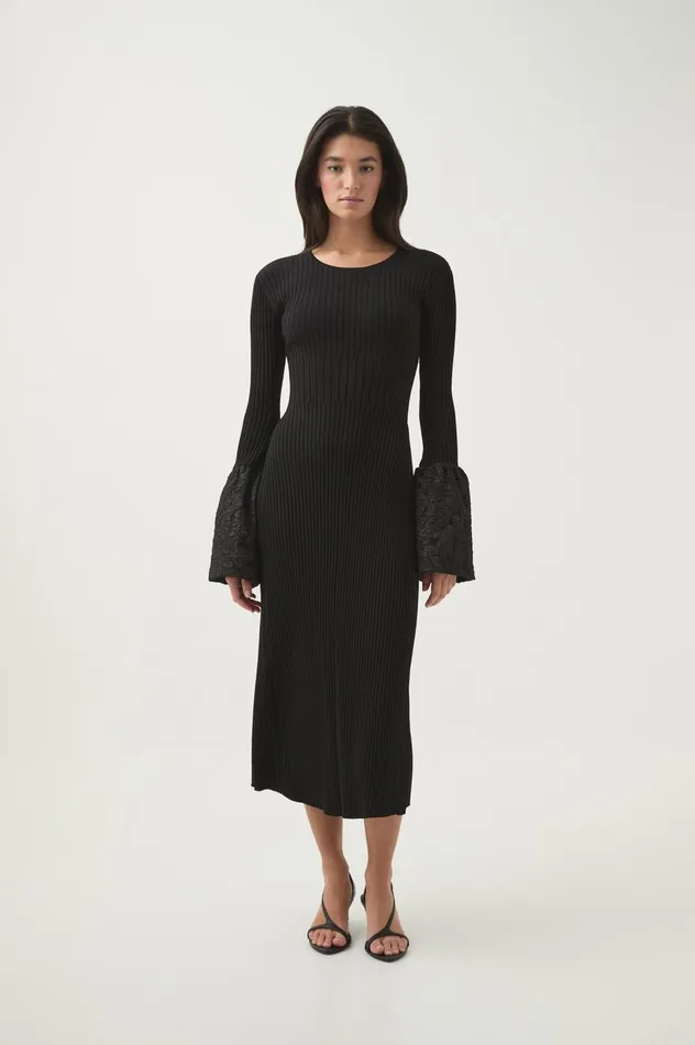 Flute Knit Midi Dress Black Women Aje Dresses