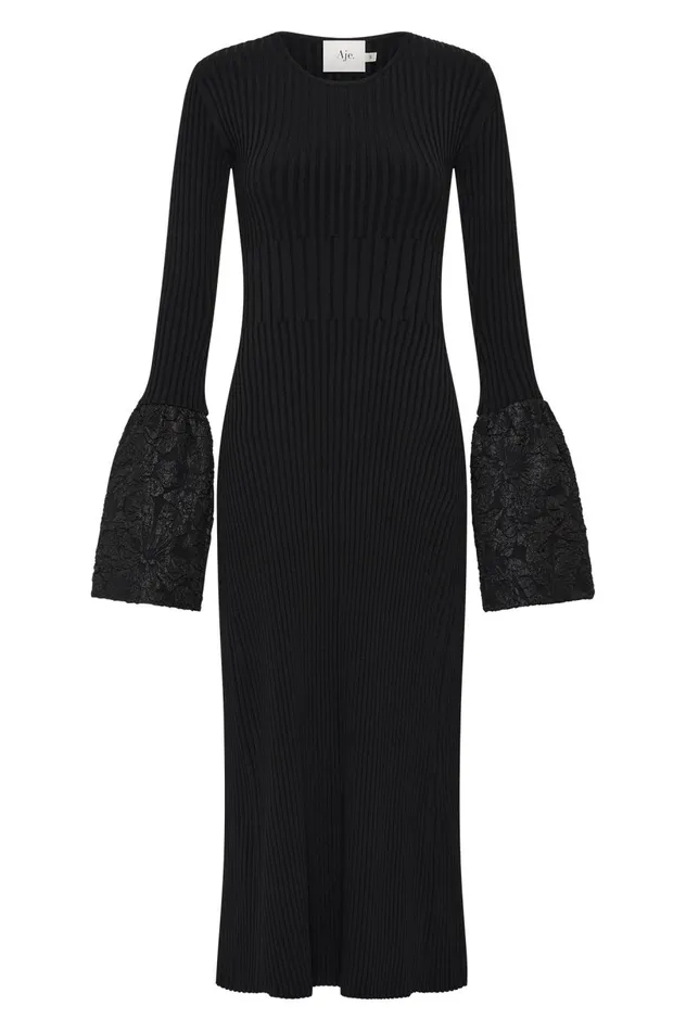 Flute Knit Midi Dress Black Women Aje Dresses Flute Knit Midi Dress Black Women Aje Dresses