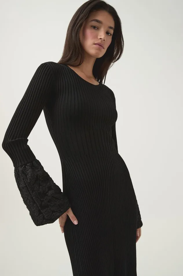Flute Knit Midi Dress Black Women Aje Dresses Flute Knit Midi Dress Black Women Aje Dresses