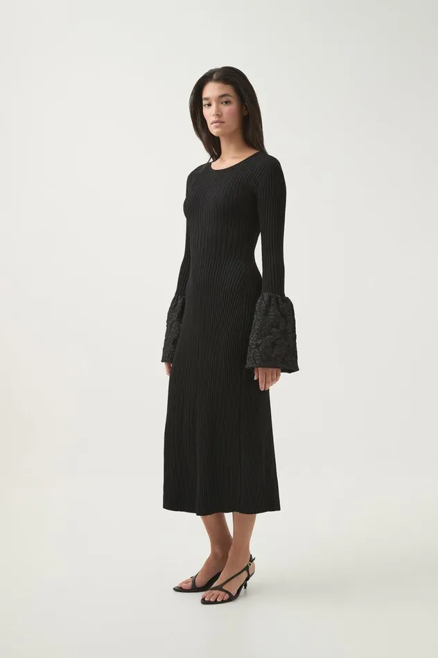 Flute Knit Midi Dress Black Women Aje Dresses Flute Knit Midi Dress Black Women Aje Dresses