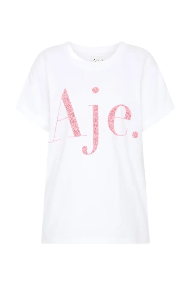 Fondness Embellished Logo Tee Whitesunrise Pink Logo Women Aje Tees Fondness Embellished Logo Tee Whitesunrise Pink Logo Women Aje Tees