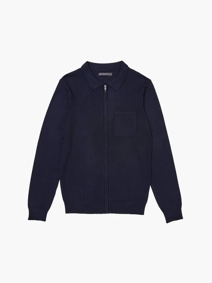 French Connection Coats and Jackets Man Formal Zip Through Pocket Knit Shirt Marine