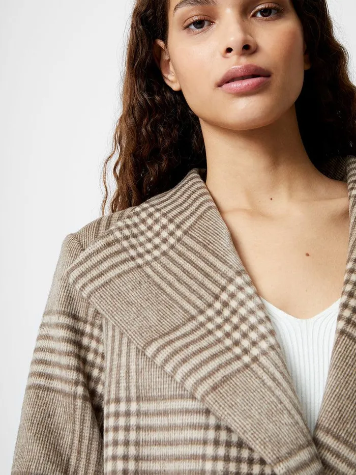 French Connection Coats and Jackets Woman Check Belted Wrap Coat Lt Camel