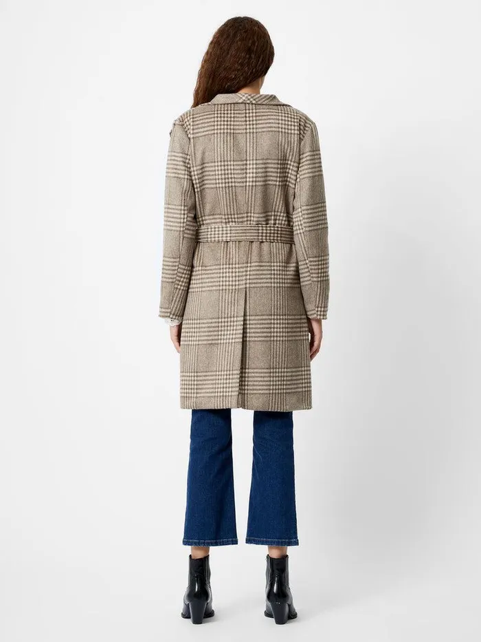 French Connection Coats and Jackets Woman Check Belted Wrap Coat Lt Camel