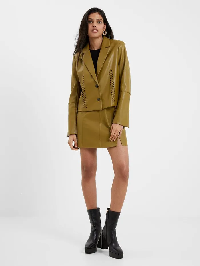 French Connection Coats and Jackets Woman Crolenda Pu LaceUp Cropped Blazer Nutria