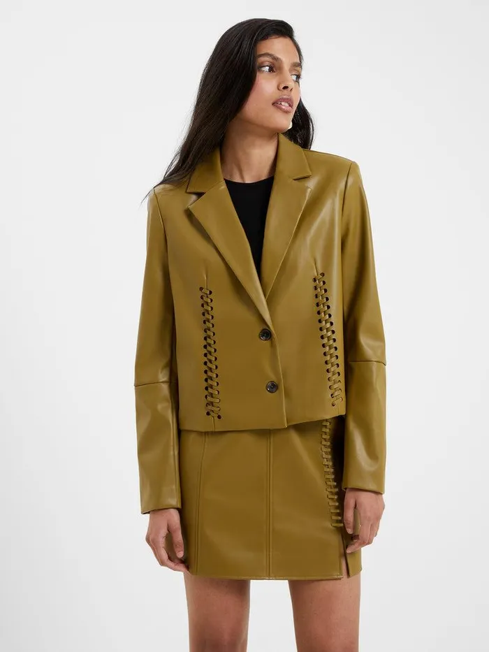 French Connection Coats and Jackets Woman Crolenda Pu LaceUp Cropped Blazer Nutria