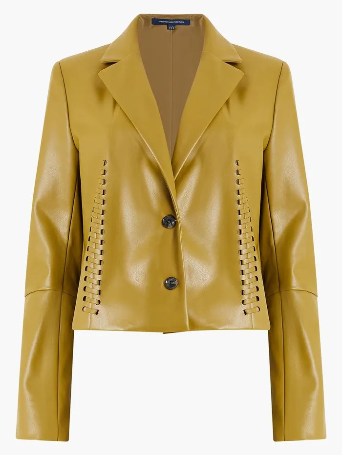 French Connection Coats and Jackets Woman Crolenda Pu LaceUp Cropped Blazer Nutria