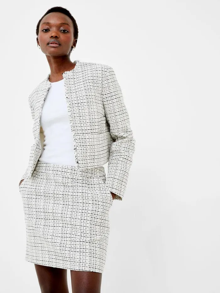 French Connection Coats and Jackets Woman Effie Boucle Collarless Blazer Classic Creamblacko
