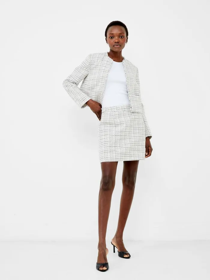 French Connection Coats and Jackets Woman Effie Boucle Collarless Blazer Classic Creamblacko