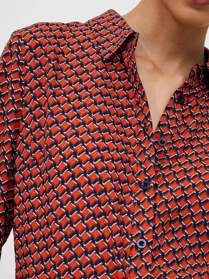 French Connection Dresses Woman Abstract Belted Midi Shirt Dress Orange
