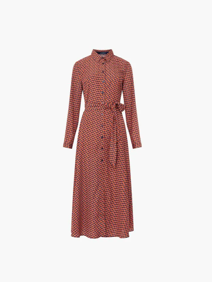 French Connection Dresses Woman Abstract Belted Midi Shirt Dress Orange