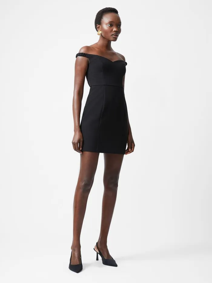 French Connection Dresses Woman Azra Twill Sweetheart Bardot Mini Dress Black