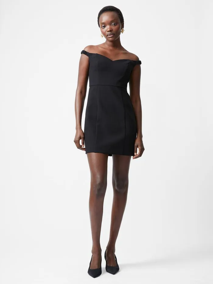 French Connection Dresses Woman Azra Twill Sweetheart Bardot Mini Dress Black