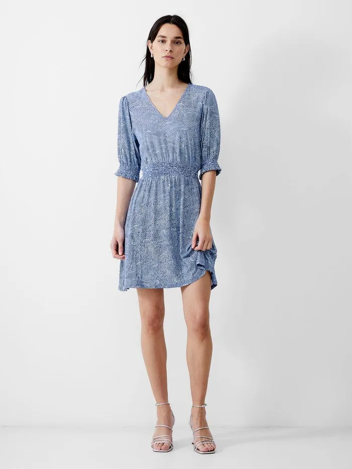 French Connection Dresses Woman Bernice Shirred Mini Dress Placidbluedknvywht