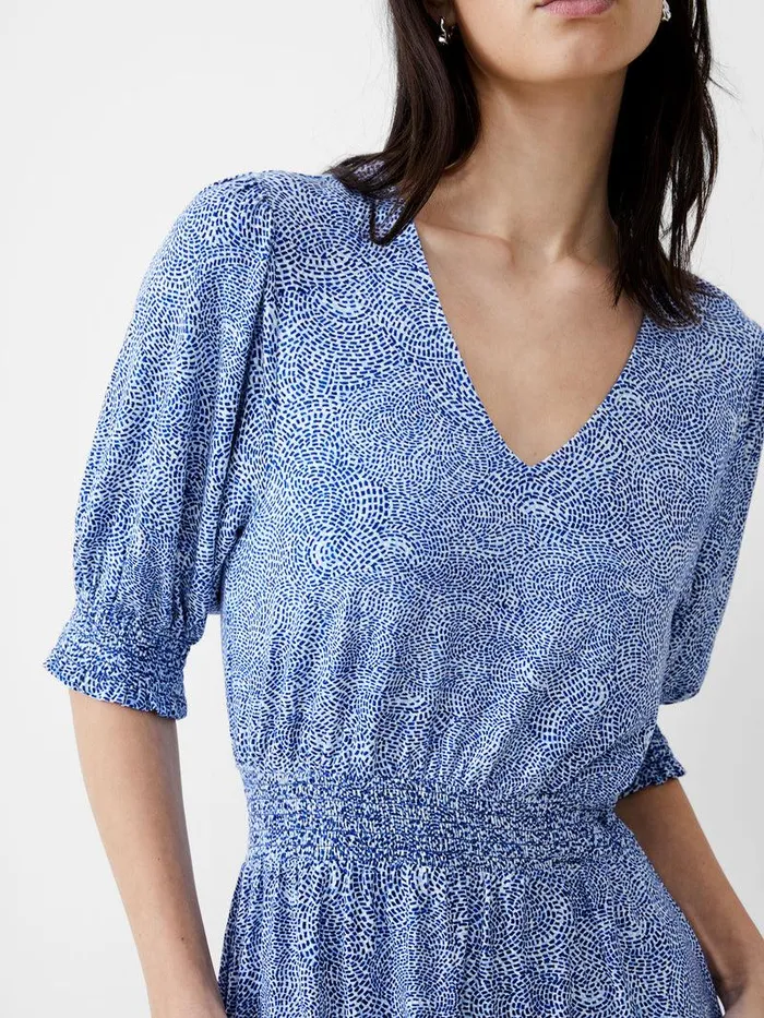 French Connection Dresses Woman Bernice Shirred Mini Dress Placidbluedknvywht