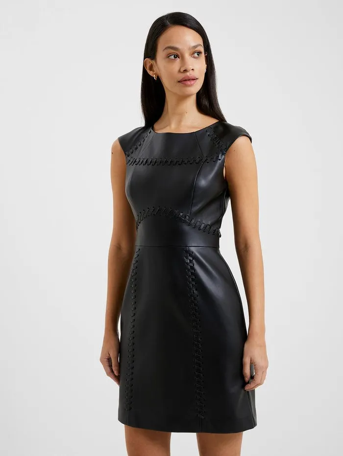 French Connection Dresses Woman Crolenda Pu Lace Up Cap Sleeve Mini Dress Blackout