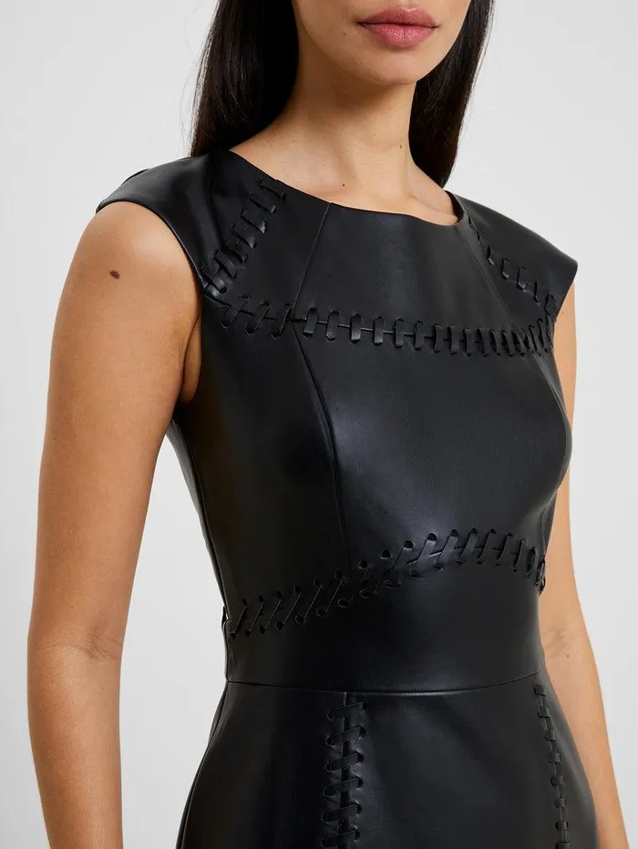 French Connection Dresses Woman Crolenda Pu Lace Up Cap Sleeve Mini Dress Blackout